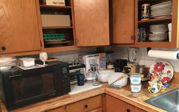 Sharp Carousel Microwave oven, vintage pyrex, coffee makers, toaster oven, blender, etc.