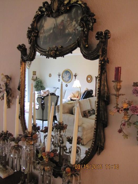 French Draped Mirror with Artwork