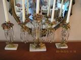 Brass and Crystal Girandole Candelabra Set Stags at bottom