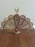 Antique Vintage Victorian Brass Peacock Fireplace Screen.