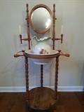 Wooden Stand with Antique Pitcher Bowl/Wash Basin Sold as a Set.