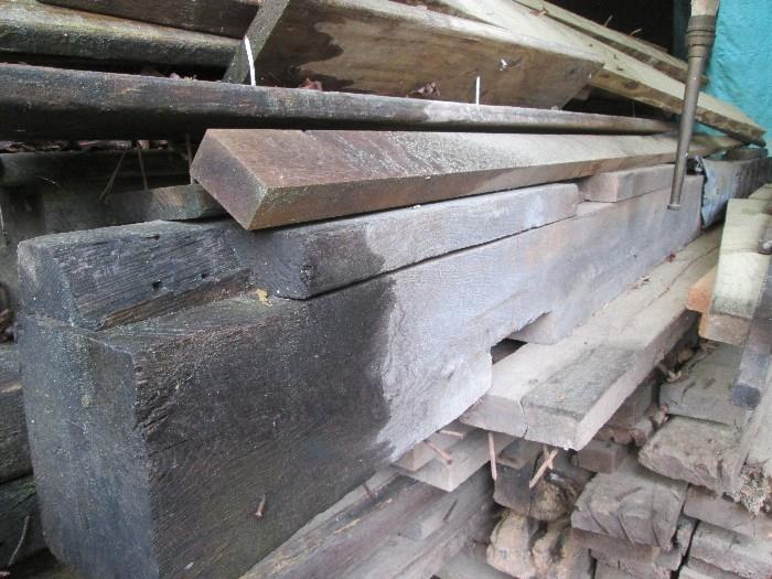 One of the red oak beams reclaimed from old THomas Meat Packing Co. barn