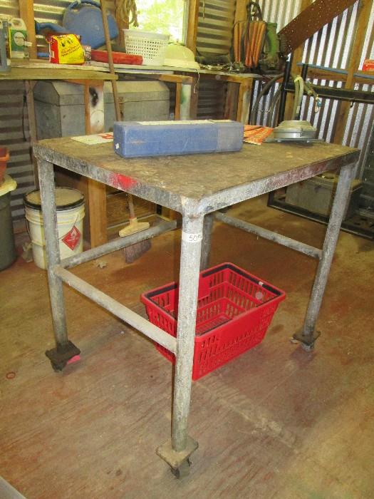 Steel work table with wheels