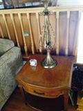 Henerdon Style Walnut Occasional Table, Metal Ornate Table Lamp