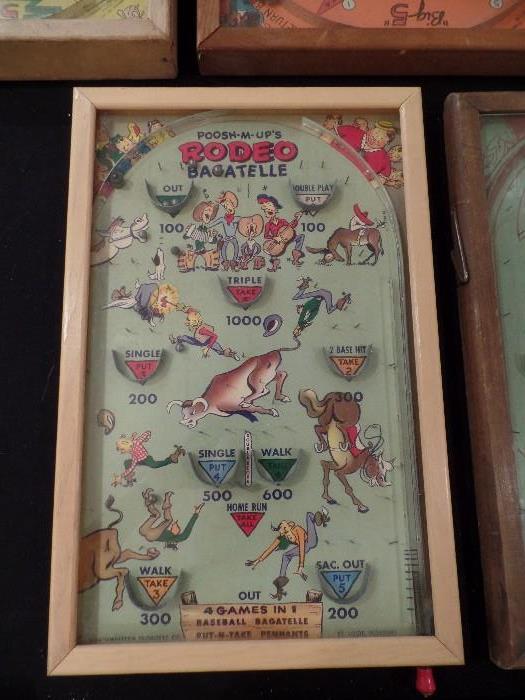 Bagatelle Rodeo table top pin ball machine.  We have researched these games and they seem to be from around 1930 or so.