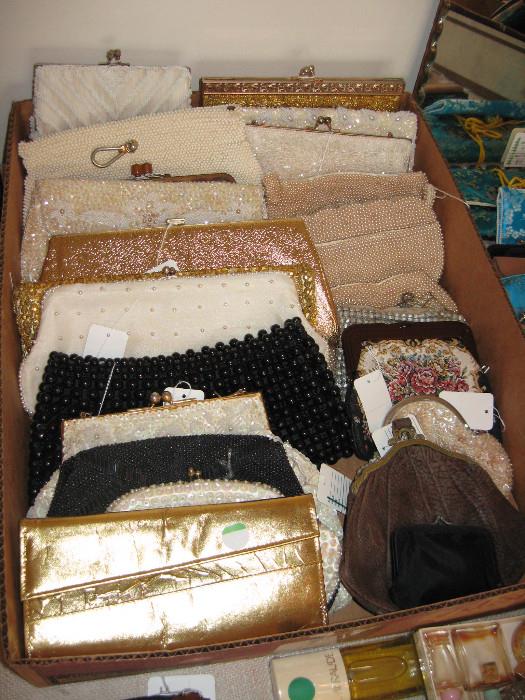 MANY vintage beaded and other bags, clutches, purses