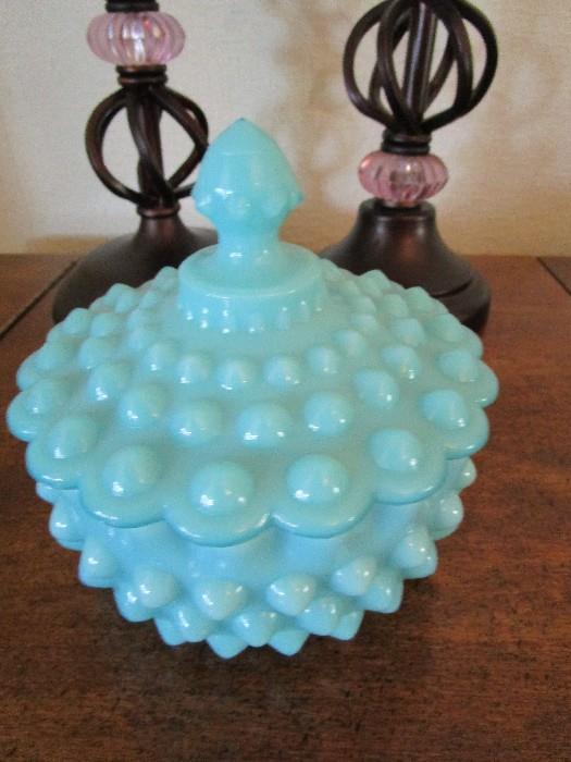 Milk glass.  Aqua. perfect condition