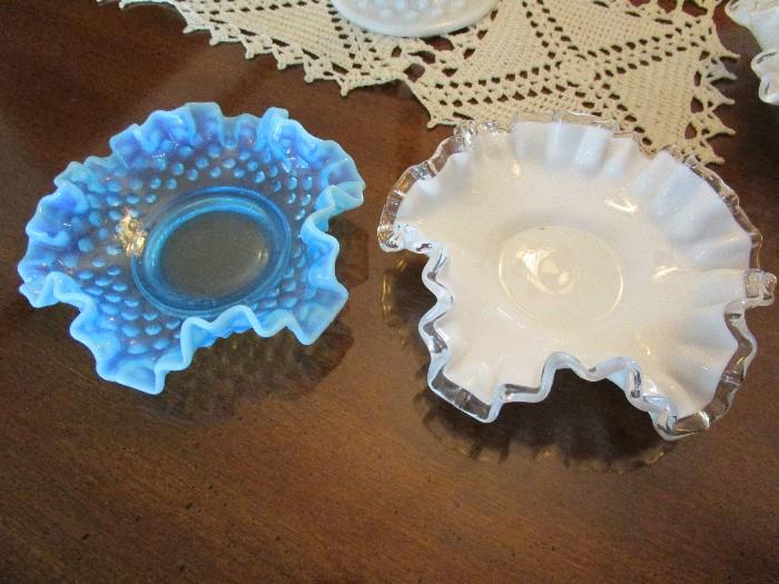 Fenton hobnail and silver crest