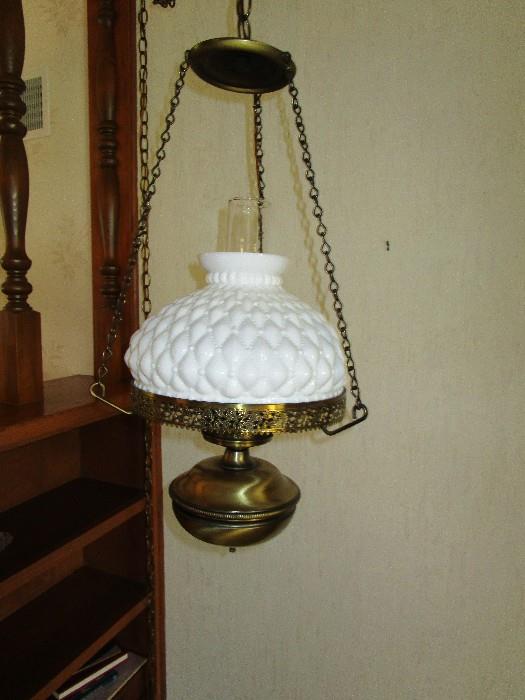 White Hobnail hanging lamp