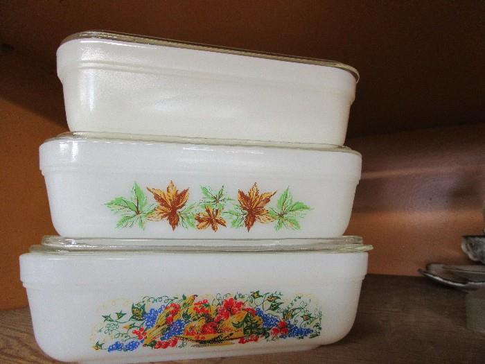Vintage Refrigerator Dishes with Lids.  Fire King