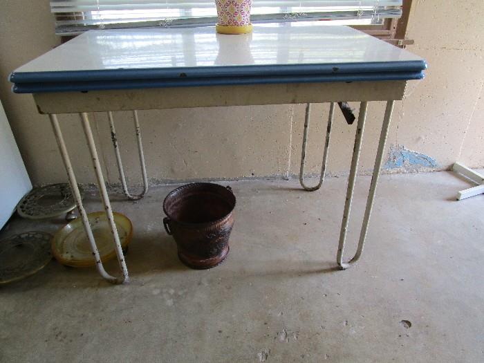 Vintage metal and ceramic table with hairpin legs