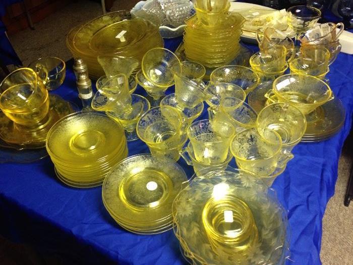 Various yellow and amber depression glass