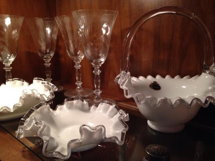 Fenton Baskets and candy dishes