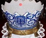 Blue and white pottery cache pot on metal base. One of many fabulous blue and white items for sale