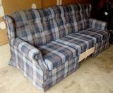 Lazy Boy Queen Size Sleeper Sofa. 80 inches wide, Dusty Blue Plaid.