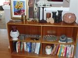 Bookcase. Leaded glass table lamp.