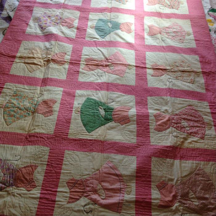 Very nice Sunbonnet Sue appliqued and quilted quilt.
