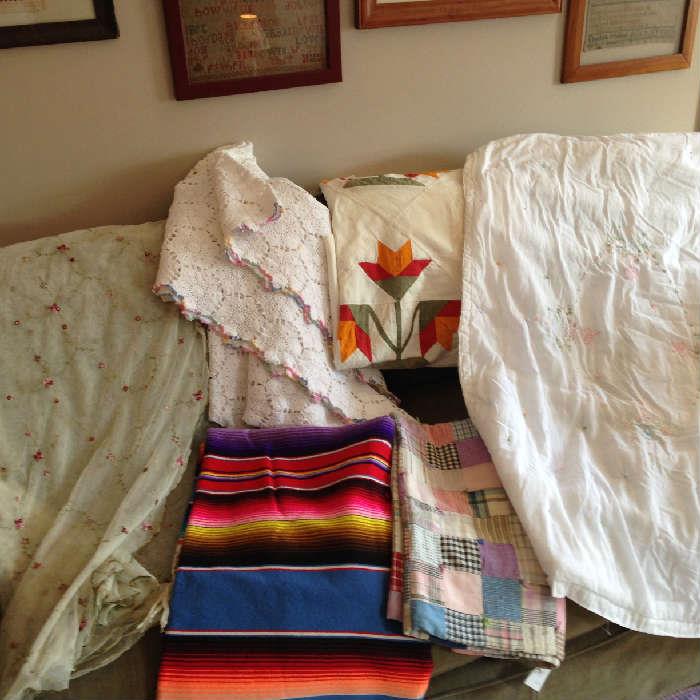 quilt top, beautiful crochet blanket, patchwork baby quilt, Mexican blanket and table or bed throw