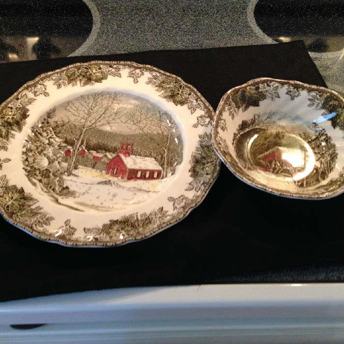 96 Piece set of "Friendly Village" English china by Johnson Bros. Selling as a set for $175 firm.