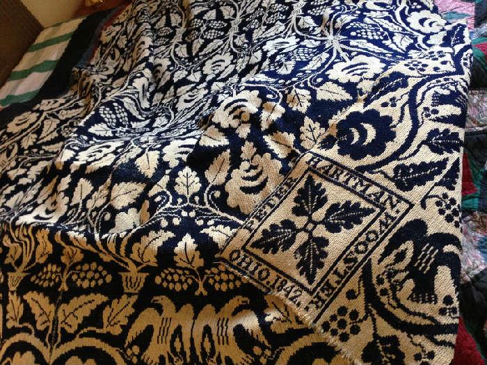 Coverlet from 1842 from Wooster Ohio by Peter Hartman Oak Leaf and Eagle pattern