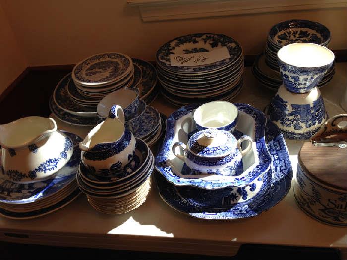 Beautiful Blue Willow and Flow Blue dishes