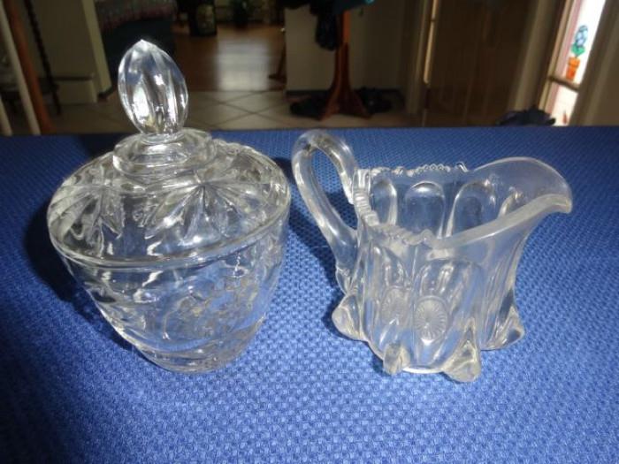 A crystal pitcher and bowl