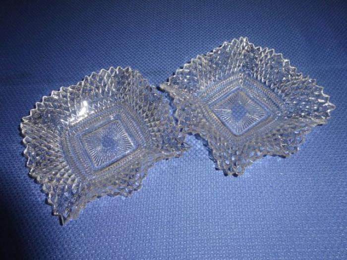 A pair of glass platters