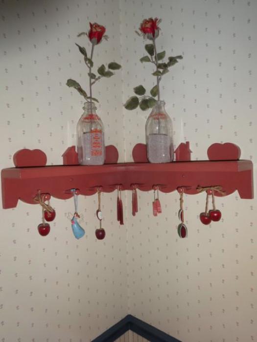 A wall shelf with decorative items