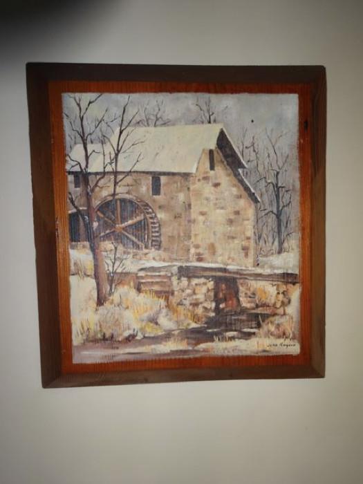A painting of a water mill