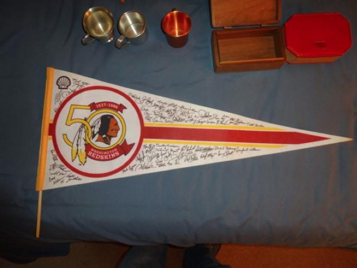 A signed Redskins pennant