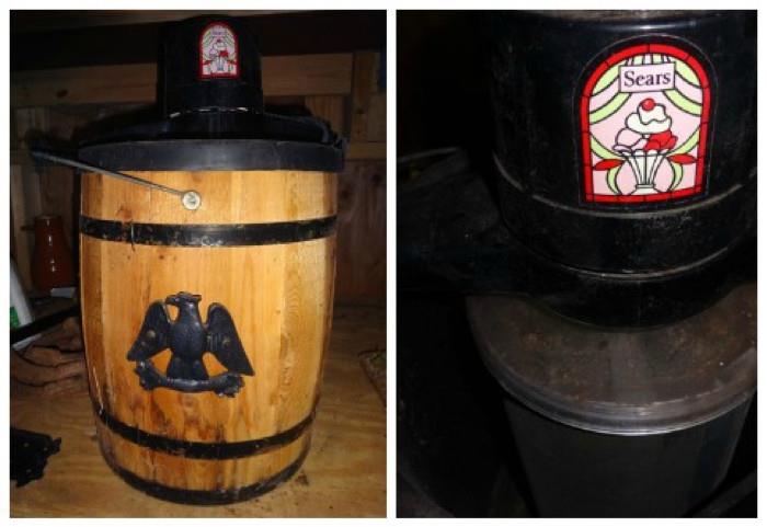 A decorative wood barrel