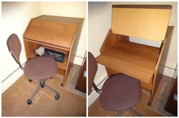 A folding desk and chair