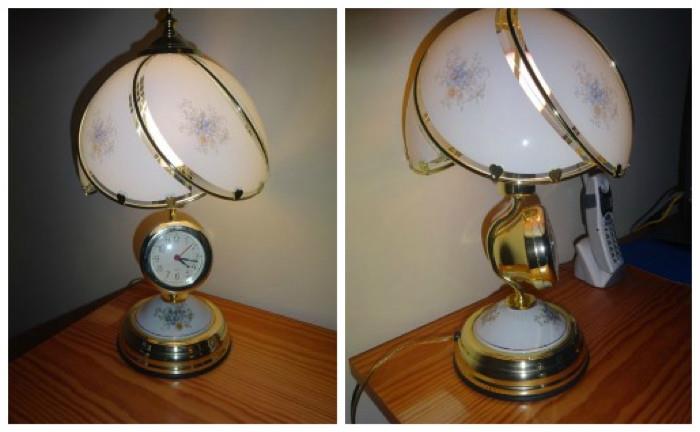 A decorative lamp with built in clock