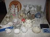 Sadler teapot, Germany cream & sugar on tray, crystal martini glasses, various Lenox pieces