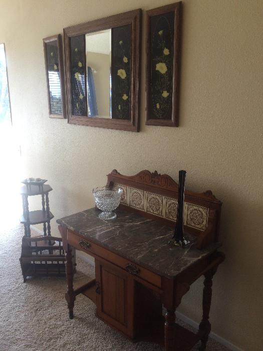 Marble top cabinet, etc