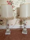 Lovely vintage vanity lamps, matching pair with ruffled shades