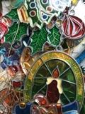 Vintage glass clings for Christmas, a box full