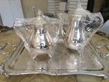 Stunningly preserved heavy Rogers Bros 1790 silver tray with teapots