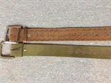 Vintage tooled leather men's belt and avocado suede belt with tooling