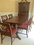 Dining table with six chairs (no leaf); with matching sideboard and china cabinet