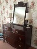 Bureau with mirror, matching ceramic vanity lamps