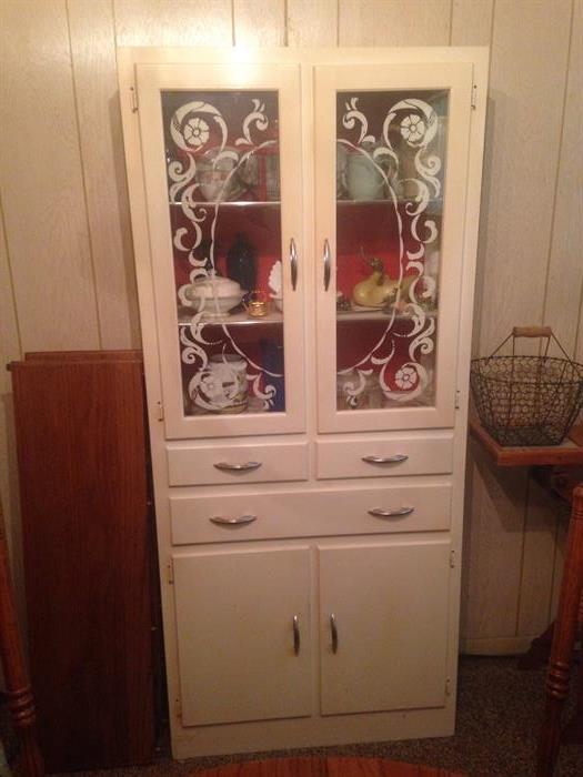 Antique enamel kitchen hutch cabinet