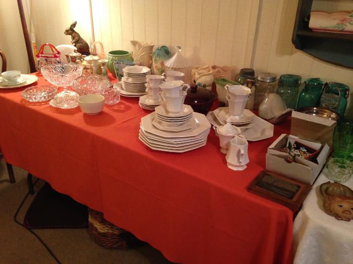 Ironstone dishes, separated crazed from the rest.   Very old ball jars etc.