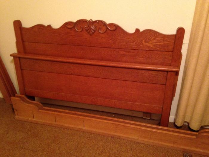 Antique oak full size bed with rails and slats