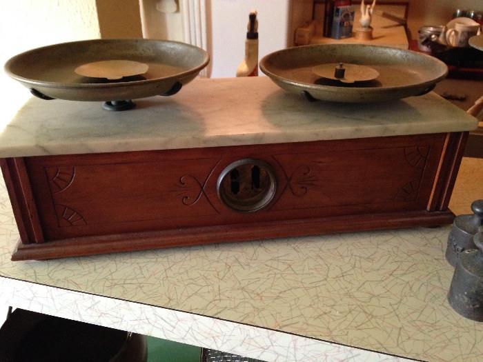 Antique Apothecary scales with marble top