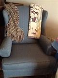 wing back chair, throws