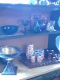 Silver plated servers ceramic mug set fenton glass,wooden tray