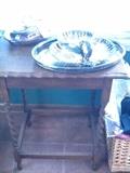 Antique oak side table, server trays