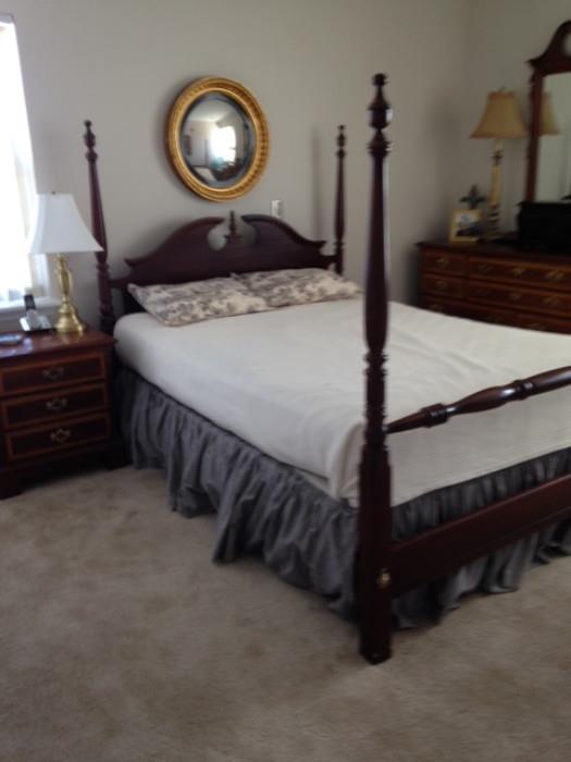 Cherry Four Poster queen Bedroom Suite by Dixie includes a beautiful Chest style night stand and Dresser with Mirror