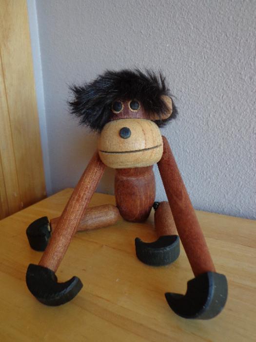 Vintage MCM Wooden Monkey with Fur